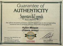 Load image into Gallery viewer, Mbappé signed France jersey framed with photo collage