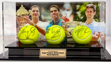 Load image into Gallery viewer, ROGER FEDERER, RAFAEL NADAL & NOVAK DJOKOVIC Signed Tennis Balls in Display Box