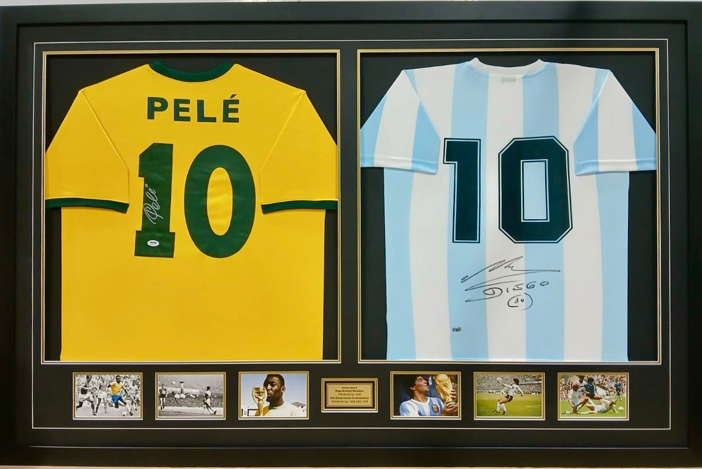 Pele Maradona Signed Brazil Argentina Jerseys Display
