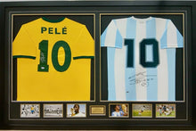Load image into Gallery viewer, Pele and Maradona signed Brazil Argentina jersey display