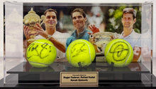 Load image into Gallery viewer, ROGER FEDERER, RAFAEL NADAL & NOVAK DJOKOVIC Signed Tennis Balls in Display Box