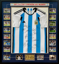 Load image into Gallery viewer, ARGENTINA “2022 World Cup Champions” Team Signed Argentina Jersey & Photo Collage Display