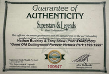 Load image into Gallery viewer, NATHAN BUCKLEY & TONY SHAW Signed “Good Old Collingwood Forever" Panoramic Print Display