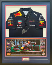 Load image into Gallery viewer, MAX VERSTAPPEN Signed F1 Red Bull Racing Shirt & Photo Collage Display
