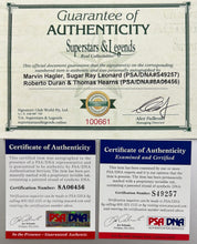 Load image into Gallery viewer, SUGAR RAY LEONARD, ROBERTO DURAN, THOMAS HEARNS & MARVIN HAGLER, “Four Kings” Signed Boxing Glove Display2