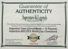 Load image into Gallery viewer, ARGENTINA “2022 World Cup Champions” Team Signed Argentina Jersey & Photo Collage Display