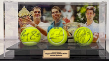 Load image into Gallery viewer, ROGER FEDERER, RAFAEL NADAL & NOVAK DJOKOVIC Signed Tennis Balls in Display Box