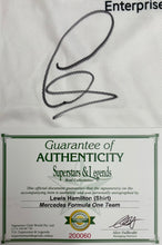Load image into Gallery viewer, Signed Lewis Hamilton F1 shirt and collector's print