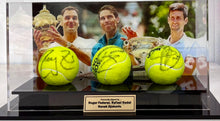 Load image into Gallery viewer, ROGER FEDERER, RAFAEL NADAL & NOVAK DJOKOVIC Signed Tennis Balls in Display Box