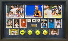 Load image into Gallery viewer, ROGER FEDERER, RAFAEL NADAL & NOVAK DJOKOVIC Signed Photos & Balls Collage Display