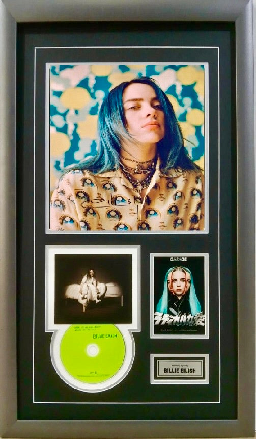Billie Eilish Signed Photo & CD Collage, Framed – Superstars & Legends