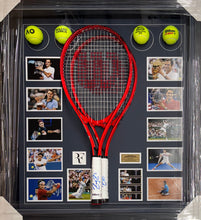Load image into Gallery viewer, ROGER FEDERER Signed Wilson Tennis Racquet & Photos/Balls Collage Display