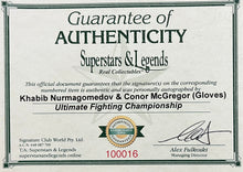 Load image into Gallery viewer, UFC gloves with signatures of Conor McGregor and Khabib