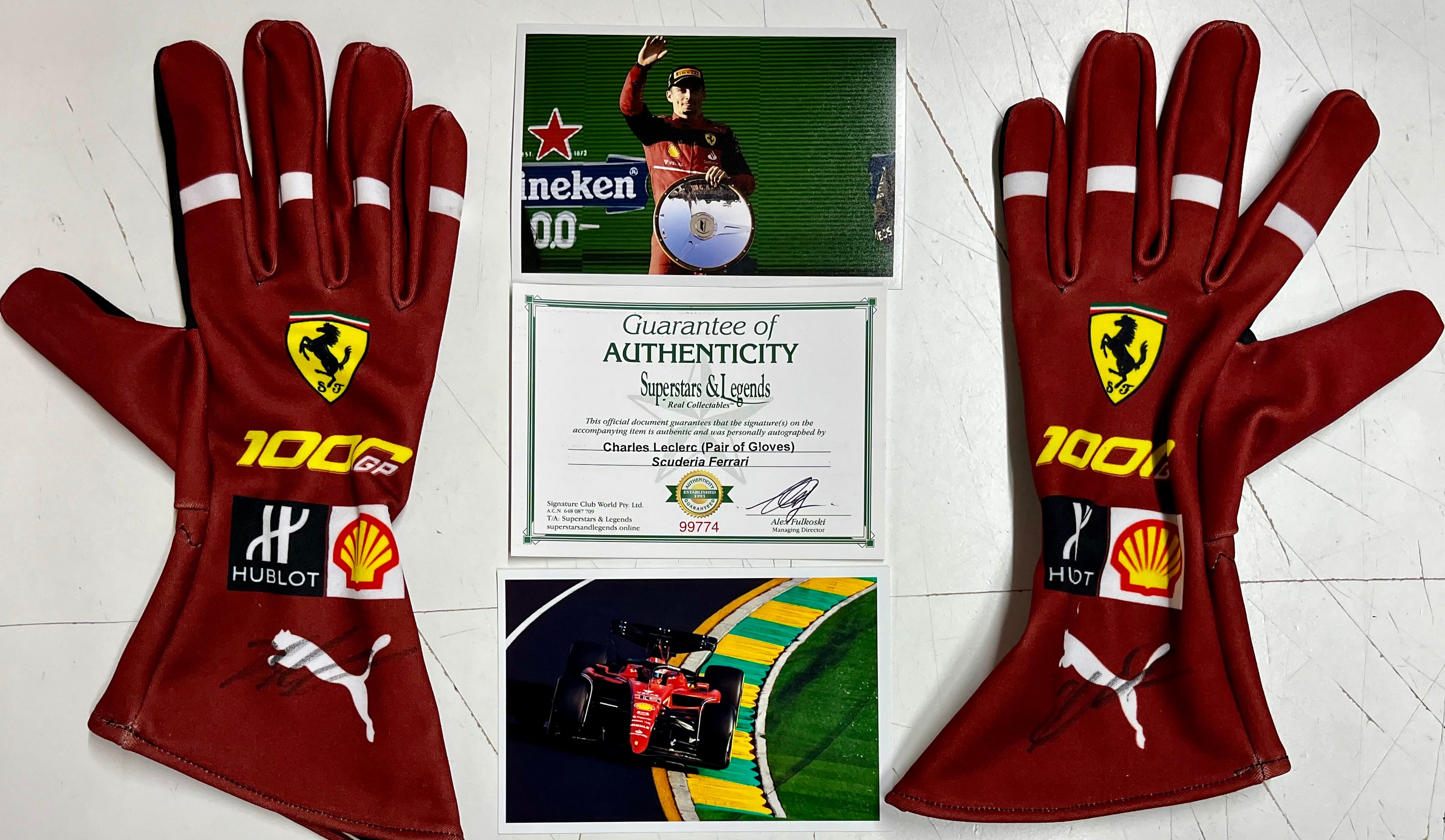 CHARLES LECLERC Signed Scuderia Ferrari F1 1000GP Race Gloves Pair Superstars Legends