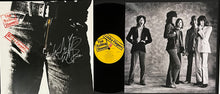 Load image into Gallery viewer, Signed Sticky Fingers LP by Rolling Stones members, framed display