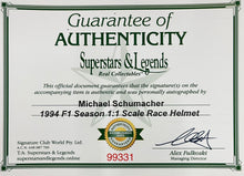 Load image into Gallery viewer, Signed Michael Schumacher F1 helmet with certificate