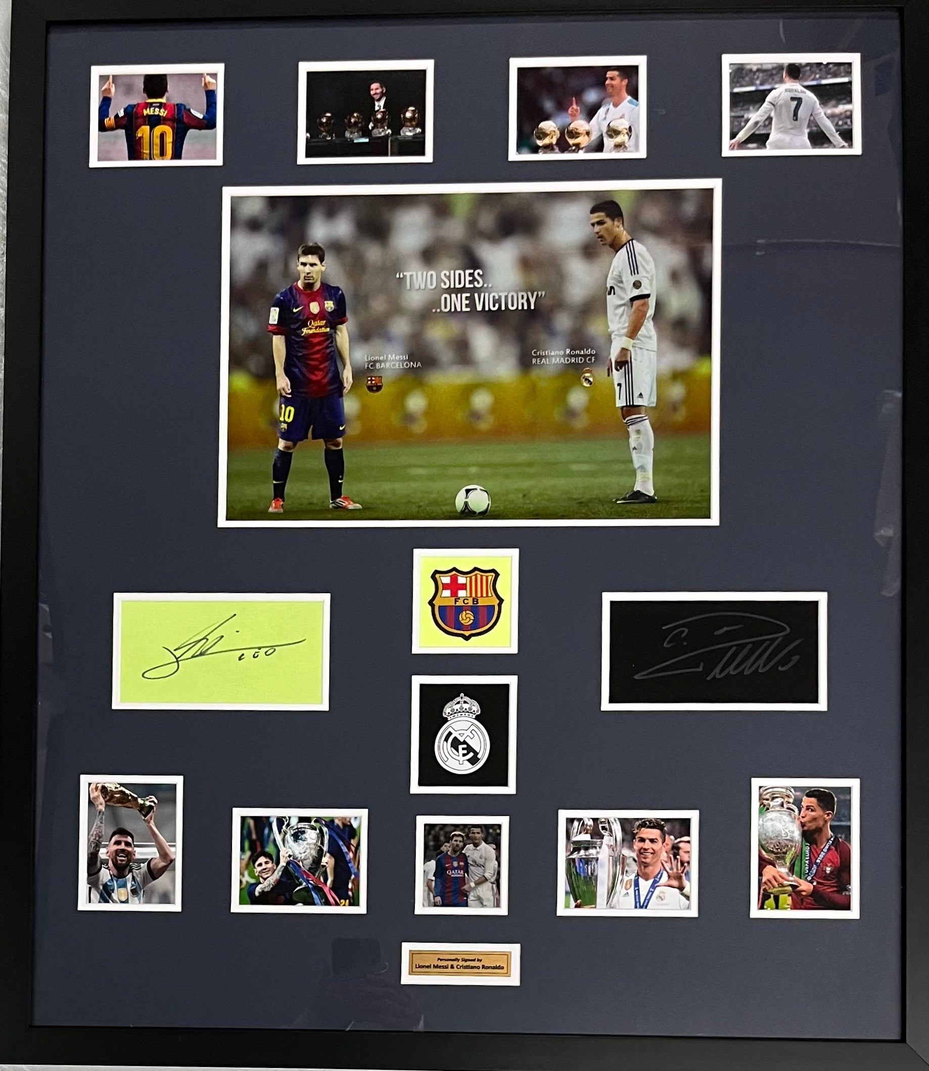 GOAT Cristiano Ronaldo Lionel Messi Real Madrid Barcalona Signed  Autographed Photo Photograph Picture Frame Football Soccer Poster Gift