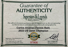 Load image into Gallery viewer, Certified US Open 2022 memorabilia signed by Alcaraz