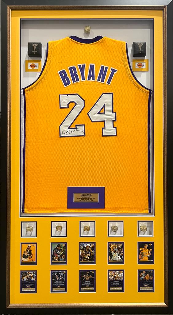 Kobe Bryant Signed Lakers 34 x 42 Custom Framed Jersey (Panini Hologram)