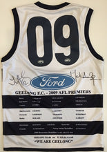 Load image into Gallery viewer, Unframed TOM HARLEY & MARK THOMPSON Signed “2009 Premiers” Geelong Jumper