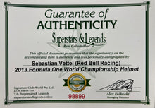 Load image into Gallery viewer, Sebastian Vettel signed Red Bull 2013 F1 race helmet