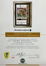 Load image into Gallery viewer, Signed Shane Warne's career lithograph with Kookaburra ball.