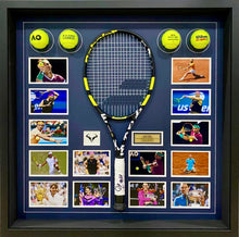 Load image into Gallery viewer, RAFAEL NADAL Signed Tennis Racquet &amp; Photos/Balls Collage Display
