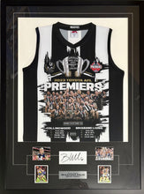 Load image into Gallery viewer, NICK DAICOS, JOSH DAICOS &amp; BOBBY HILL Signed “2023 Premiers” Jumper &amp; Cards Collage Display

