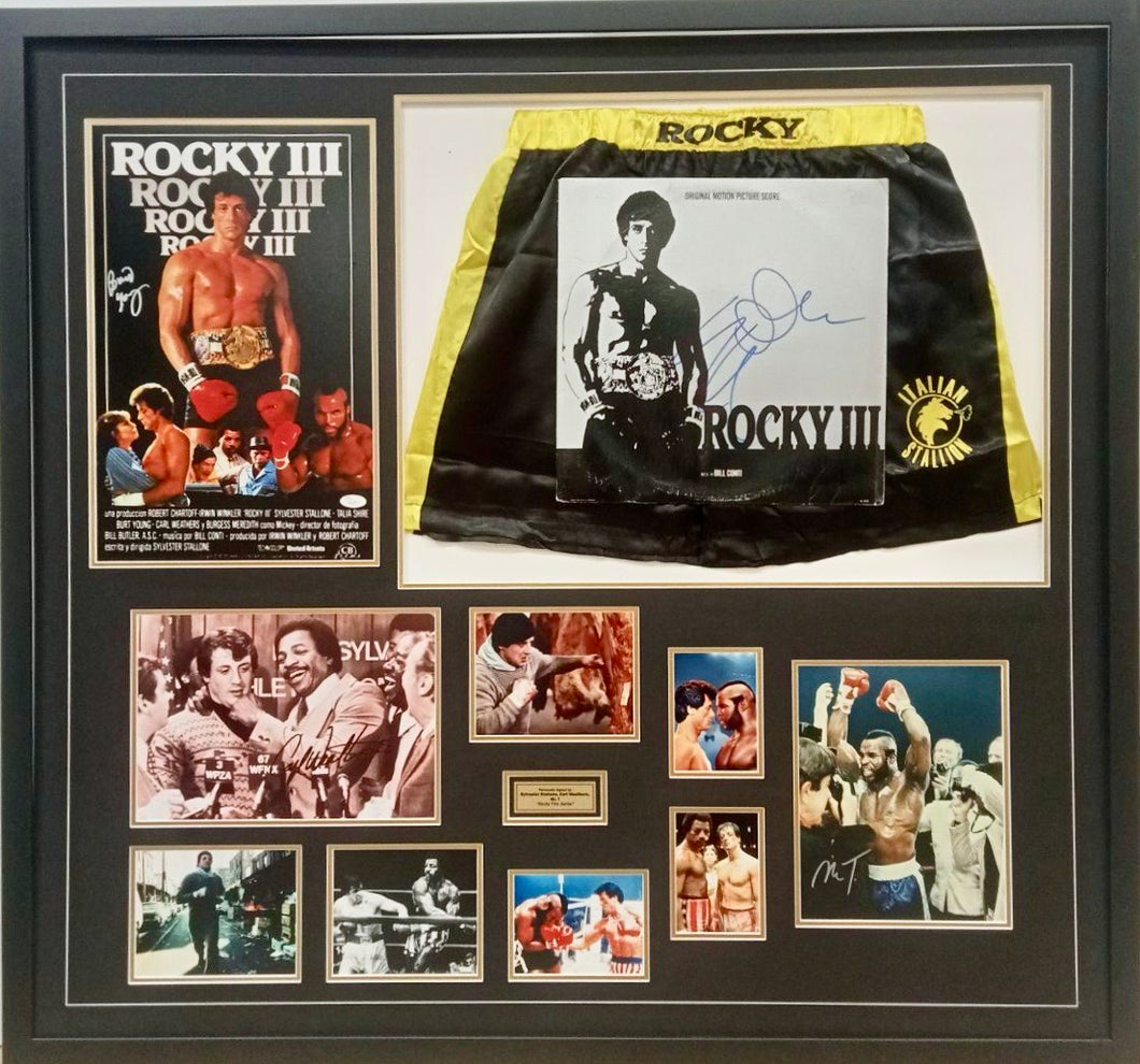 ROCKY - SYLVESTER STALLONE, BURT YOUNG, CARL WEATHERS & MR. T Signed Photos & Poster Collage Display