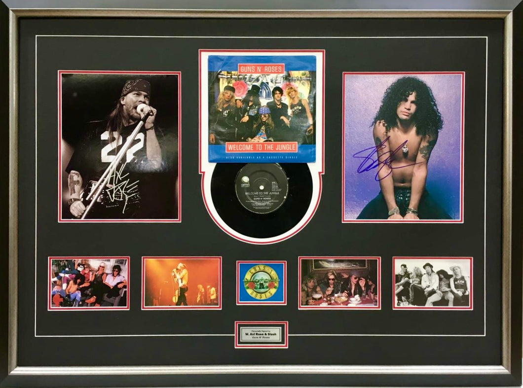 GUNS N’ ROSES - AXL ROSE & SLASH Signed Photos & Record Display2