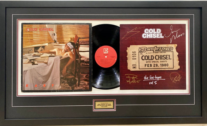 Cold Chisel signed album and EAST vinyl LP, framed