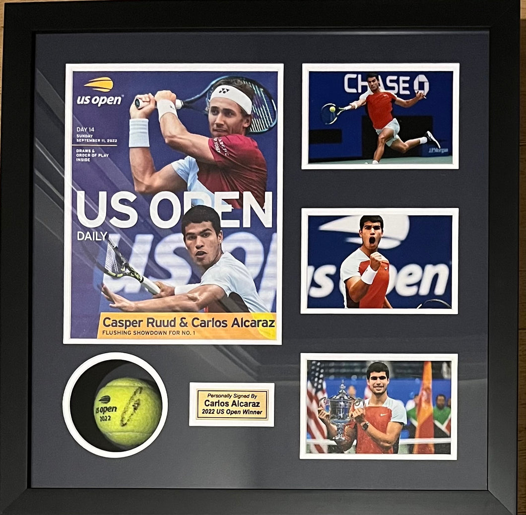 CARLOS ALCARAZ Signed US Open 2022 Tennis Ball Display