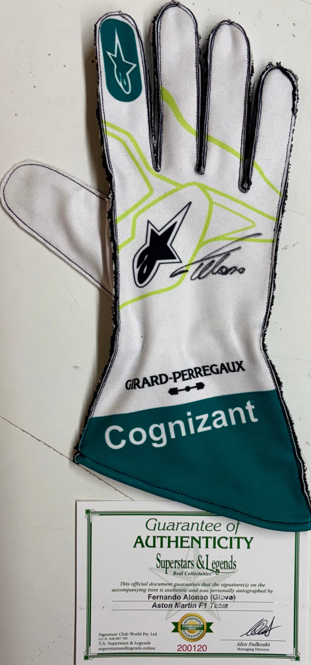 FERNANDO ALONSO Signed Aston Martin F1 Race Glove