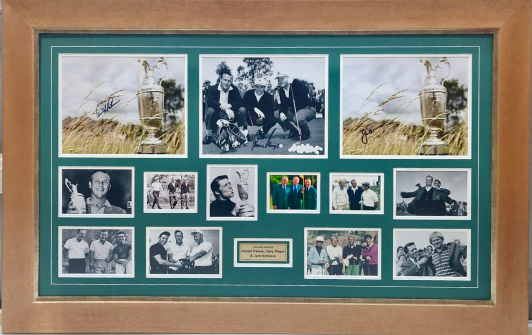 JACK NICKLAUS, ARNOLD PALMER & GARY PLAYER Signed Photos Collage Display