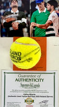 Load image into Gallery viewer, CARLOS ALCARAZ Signed &amp; Authentic Used Tennis Ball from 2025 Roland Garros on Official Base
