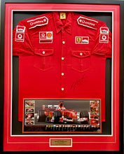 Load image into Gallery viewer, MICHAEL SCHUMACHER Signed F1 Scuderia Ferrari Shirt &amp; Print Display
