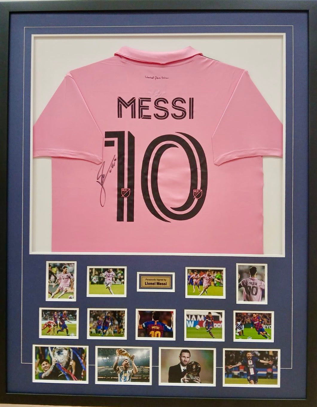 LIONEL MESSI Signed Inter Miami Jersey & Career Photo Collage Display