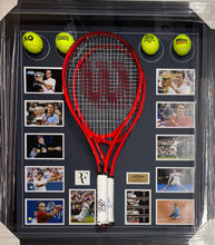 Load image into Gallery viewer, ROGER FEDERER Signed Wilson Tennis Racquet &amp; Photos/Balls Collage Display
