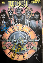 Load image into Gallery viewer, GUNS N’ ROSES - AXL ROSE, SLASH, DUFF McKAGAN, STEVEN ADLER &amp; IZZY STRADLIN Signed Comic &amp; LP Collage Display
