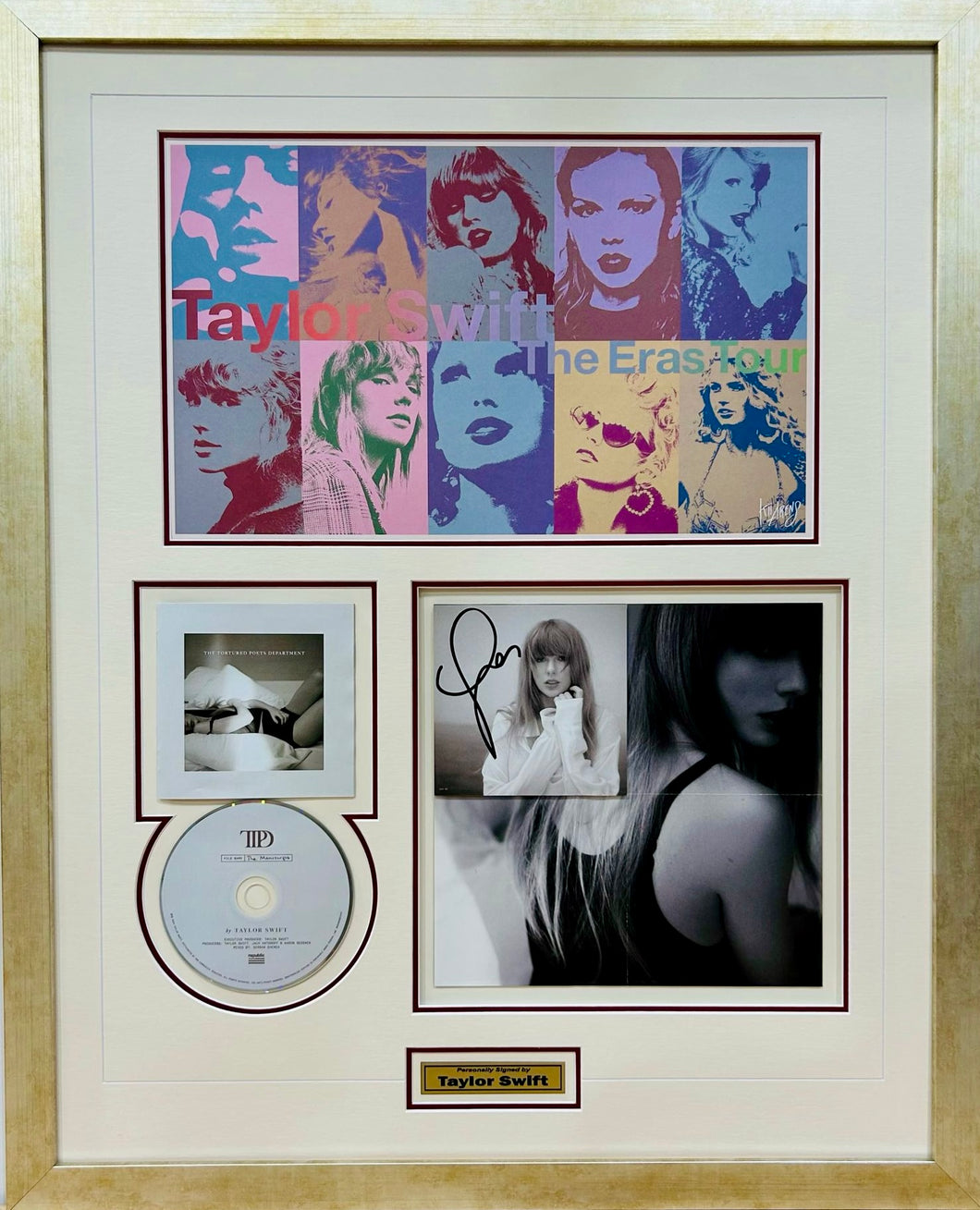 TAYLOR SWIFT Signed The Tortured Poets Department CD Collage Display2