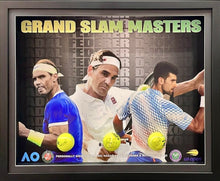 Load image into Gallery viewer, ROGER FEDERER, RAFAEL NADAL &amp; NOVAK DJOKOVIC Signed Tennis Balls Display
