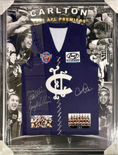 Load image into Gallery viewer, STEPHEN KERNAHAN, GREG WILLIAMS &amp; DAVID PARKIN Signed 1995 AFL Premiers Jumper Display1
