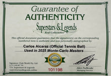 Load image into Gallery viewer, CARLOS ALCARAZ Signed &amp; Tournament Used Tennis Ball &amp; Photo Collage Display
