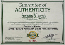 Load image into Gallery viewer, FERNANDO ALONSO Signed Race Pass &amp; Photo Collage Display
