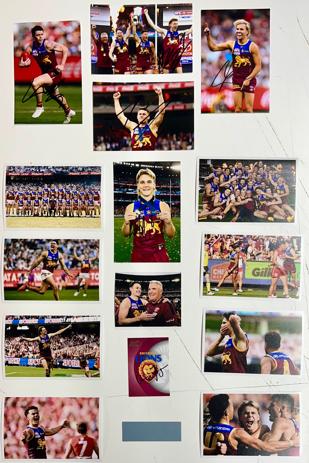 LACHIE NEALE, WILL ASHCROFT, DAYNE ZORKO, HARRIS ANDREWS, KAI LOHMANN & CHRIS FAGAN “2024 Premiers” Signed Photo Collage Display