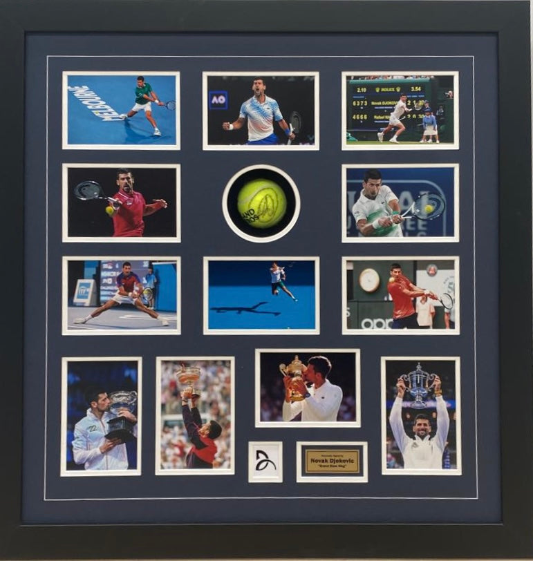 NOVAK DJOKOVIC Signed Tennis Ball & Photo Collage Display