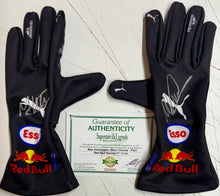 Load image into Gallery viewer, MAX VERSTAPPEN Signed F1 Red Bull Racing Gloves (Pair) &amp; Championship Print
