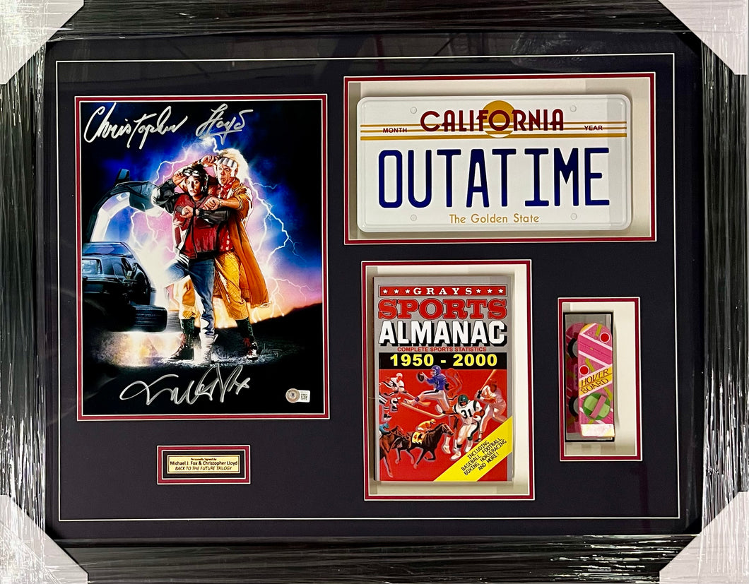 BACK TO THE FUTURE - Michael J Fox & Christopher Lloyd Signed Photo & Film Props Display