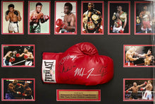 Load image into Gallery viewer, MUHAMMAD ALI, JOE FRAZIER, GEORGE FOREMAN, MIKE TYSON, EVANDER HOLYFIELD &amp; LENNOX LEWIS Signed Boxing Glove Display
