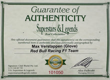 Load image into Gallery viewer, MAX VERSTAPPEN Signed F1 Red Bull Racing Glove &amp; Championship Print Display
